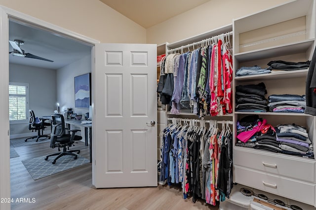 spacious closet featuring light hardwood / wood-style flooring