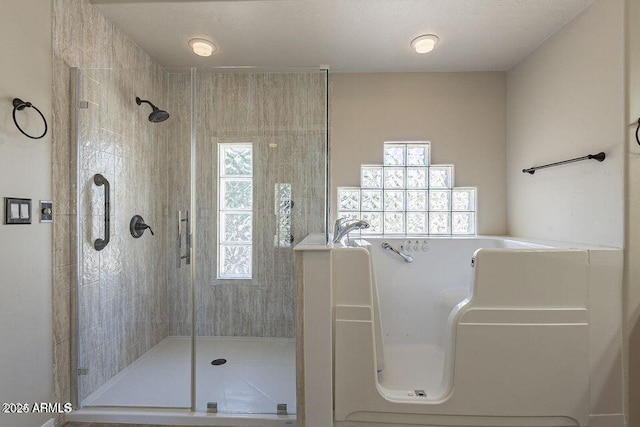 bathroom featuring a wealth of natural light and a shower stall