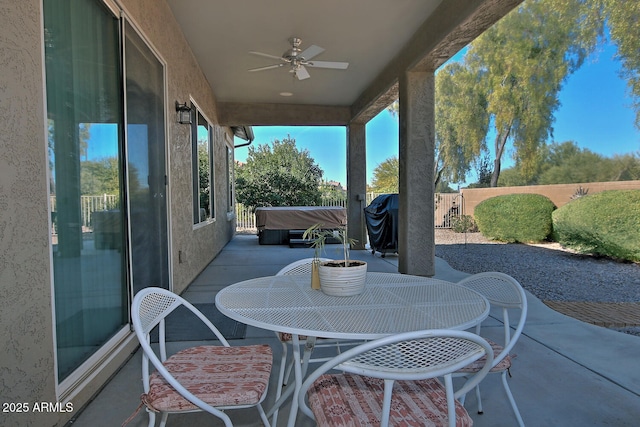 view of patio / terrace featuring ceiling fan and area for grilling