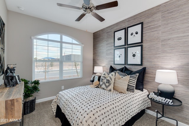 bedroom with carpet flooring and ceiling fan