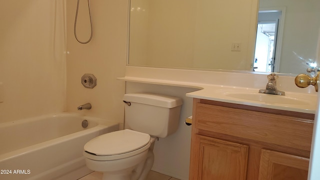 full bathroom featuring tile patterned flooring, vanity, toilet, and bathing tub / shower combination