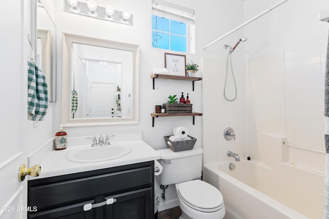 full bath featuring vanity, toilet, and shower / bath combo with shower curtain