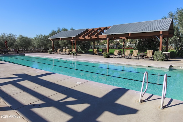 community pool with a patio