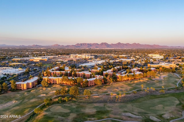 aerial view at dusk with a mountain view