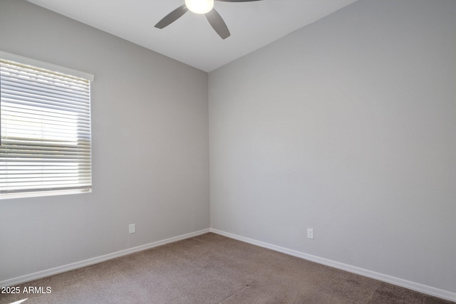 2644 S Dock St, Gilbert, AZ 85295 - carpeted empty room with baseboards, ceiling fan, and vaulted ceiling