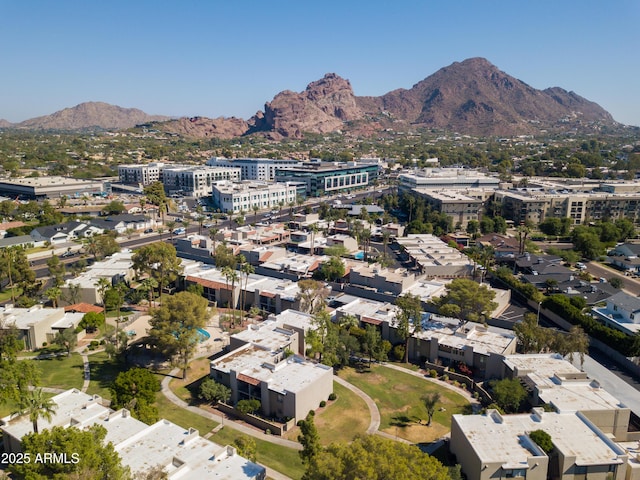 drone / aerial view featuring a mountain view