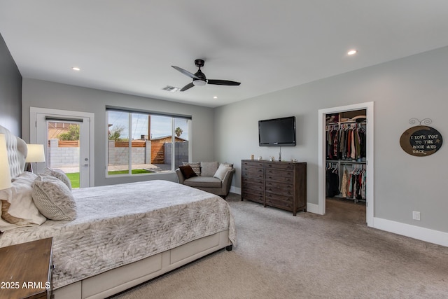 4331 N 19th Pl, Phoenix, AZ 85016 - bedroom with visible vents, baseboards, a walk in closet, recessed lighting, and light colored carpet