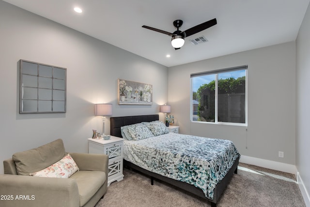 4331 N 19th Pl, Phoenix, AZ 85016 - bedroom featuring baseboards, recessed lighting, a ceiling fan, carpet floors, and visible vents