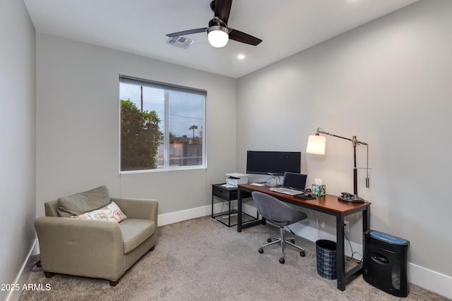 4331 N 19th Pl, Phoenix, AZ 85016 - carpeted office with baseboards, a ceiling fan, visible vents, and recessed lighting