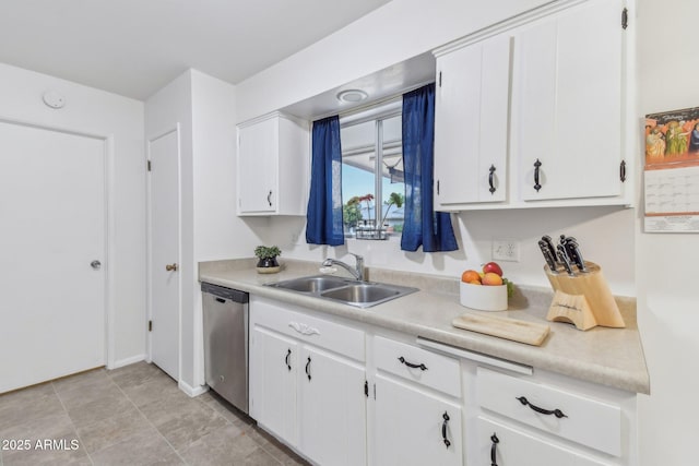 kitchen featuring white cabinetry, sink, and dishwasher