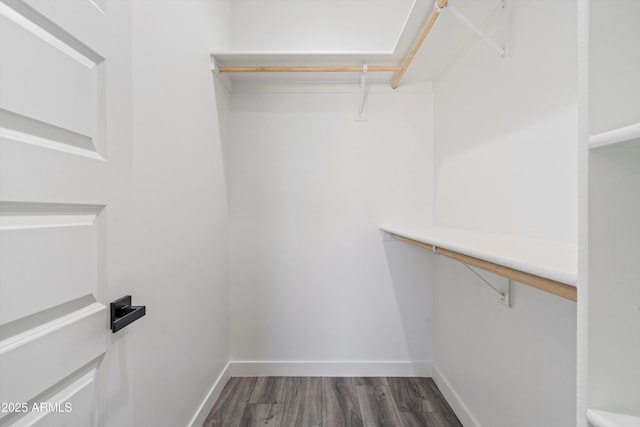 spacious closet with dark wood-style floors