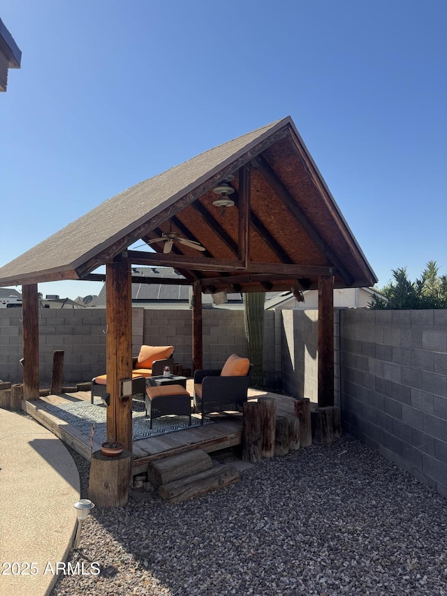12512 N 85th Ave, Peoria, AZ 85381 - fenced backyard with a gazebo, an outdoor living space, and a patio area