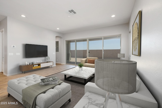 living room with wood-type flooring