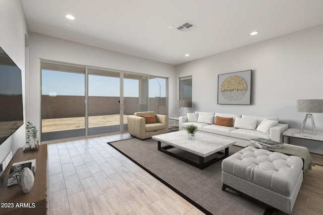 living room with light wood-type flooring