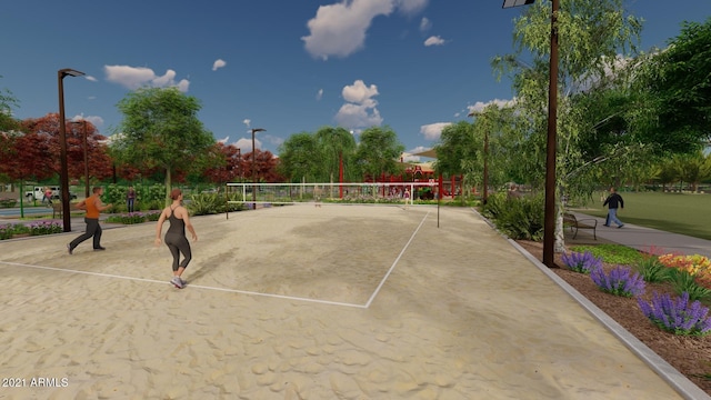 view of property's community featuring volleyball court