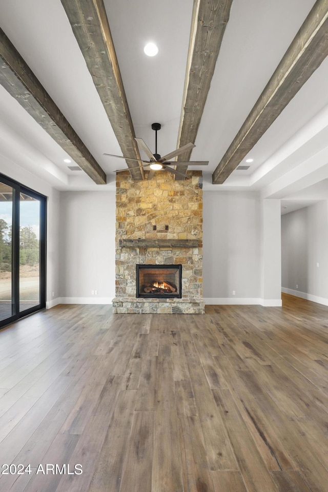 1804 E Senna Pt, Payson, AZ 85541 - unfurnished living room with beamed ceiling, baseboards, and ceiling fan