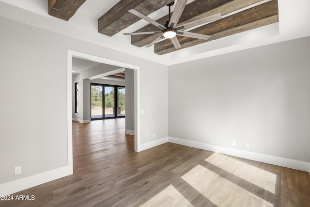 1804 E Senna Pt, Payson, AZ 85541 - empty room featuring beam ceiling, baseboards, wood finished floors, and ceiling fan