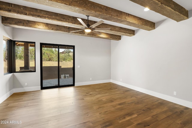 1804 E Senna Pt, Payson, AZ 85541 - spare room featuring beam ceiling, baseboards, wood finished floors, and a ceiling fan