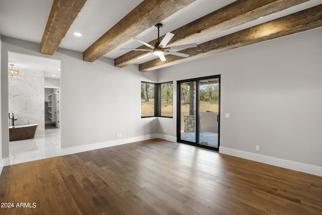 1804 E Senna Pt, Payson, AZ 85541 - unfurnished room with beamed ceiling, hardwood / wood-style floors, baseboards, and ceiling fan
