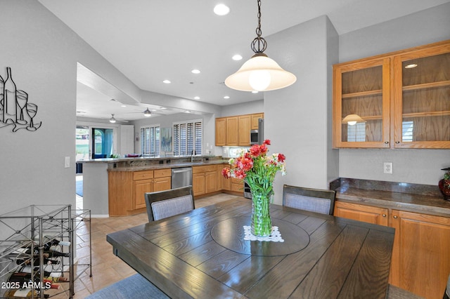 2452 W Muirfield Dr, Anthem, AZ 85086 - dining area with light tile patterned floors, recessed lighting, and a ceiling fan