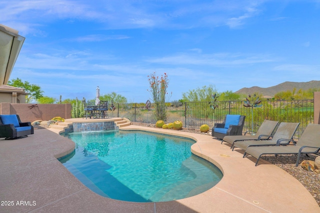 2452 W Muirfield Dr, Anthem, AZ 85086 - view of swimming pool featuring a fenced backyard, a fenced in pool, a mountain view, and a patio