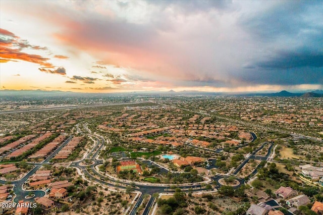 view of aerial view at dusk