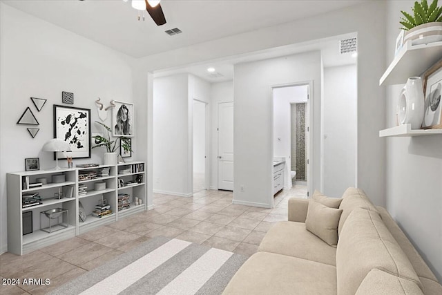 11856 W Lone Tree Trl, Peoria, AZ 85383 - living room with ceiling fan, baseboards, recessed lighting, and light tile patterned floors