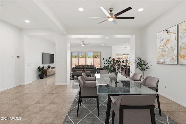 11856 W Lone Tree Trl, Peoria, AZ 85383 - dining area with ceiling fan, recessed lighting, light tile patterned floors, and baseboards