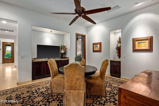 dining area featuring ceiling fan