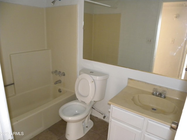 full bathroom featuring vanity, tile patterned floors, shower / washtub combination, and toilet