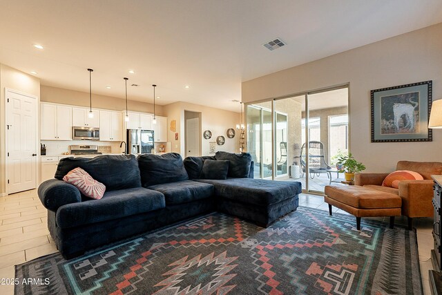 view of tiled living room