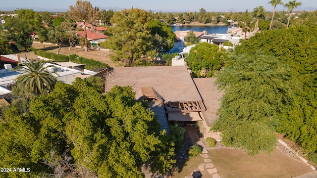 aerial view featuring a water view