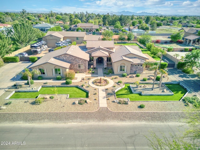 bird's eye view with a mountain view