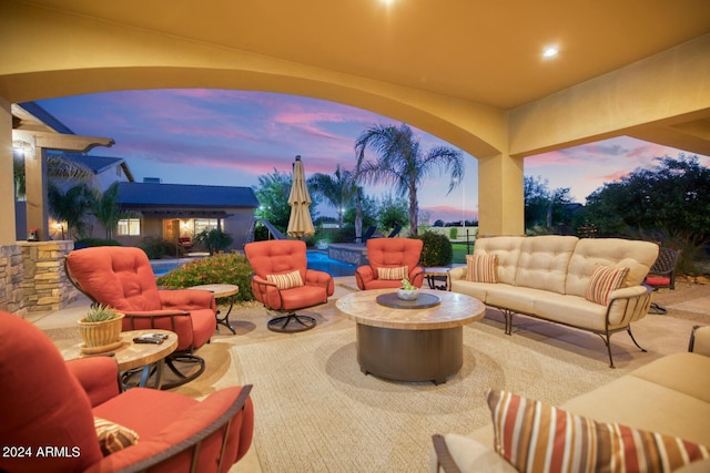 view of patio / terrace with outdoor lounge area and a fenced in pool
