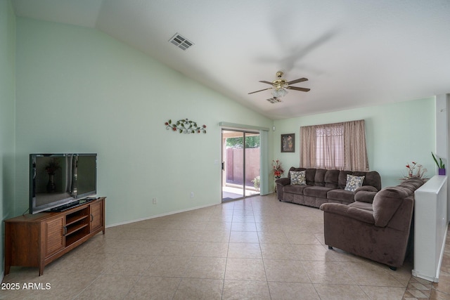 10618 W Pima St, Tolleson, AZ 85353 - living room featuring vaulted ceiling, ceiling fan, and light tile patterned floors
