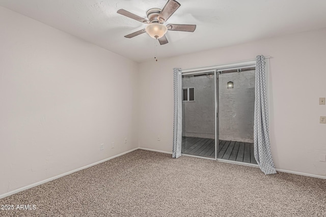 unfurnished bedroom with a closet, baseboards, a ceiling fan, and carpet floors