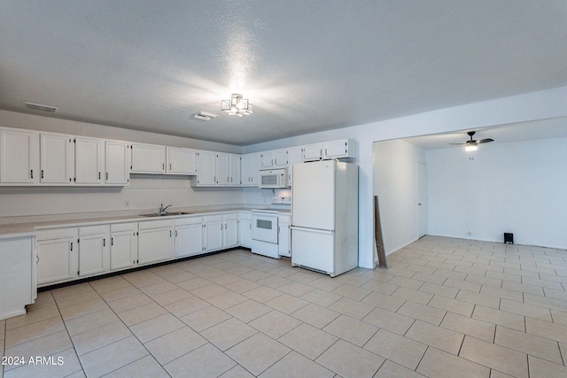 3115 N 55th Ave, Phoenix, AZ 85031 - kitchen with white appliances, light countertops, ceiling fan, and white cabinets
