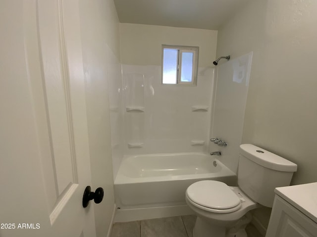 full bathroom featuring vanity, shower / bathing tub combination, tile patterned floors, and toilet