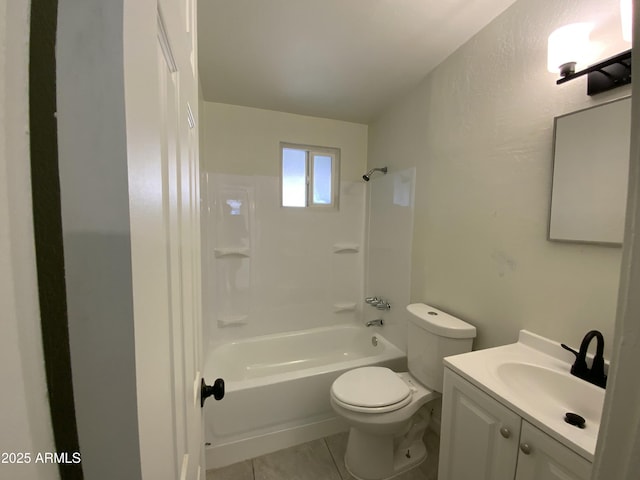 full bathroom featuring toilet, tile patterned floors, shower / washtub combination, and vanity