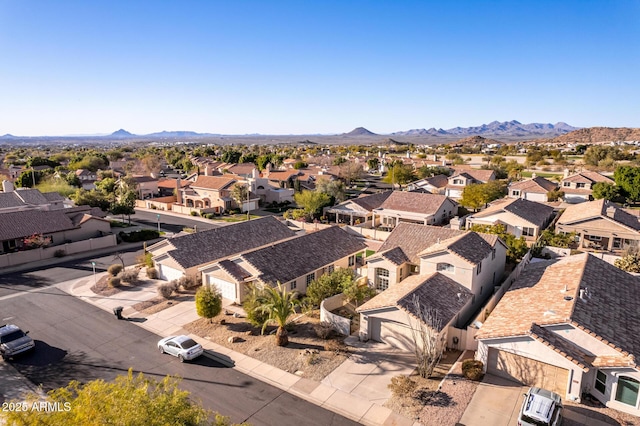 drone / aerial view featuring a mountain view