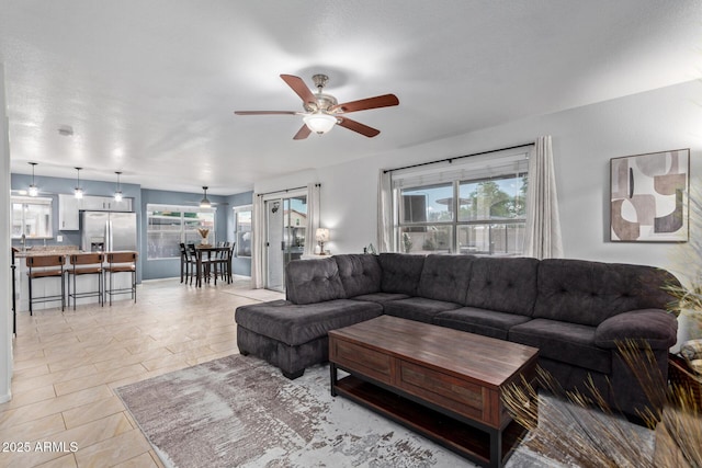 4049 E Arbor Ave, Mesa, AZ 85206 - living room featuring a ceiling fan and light tile patterned floors