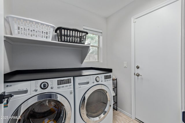 4049 E Arbor Ave, Mesa, AZ 85206 - washroom with washing machine and clothes dryer, light tile patterned flooring, and baseboards