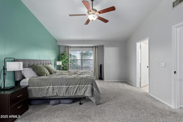 4049 E Arbor Ave, Mesa, AZ 85206 - carpeted bedroom featuring lofted ceiling, baseboards, and ceiling fan