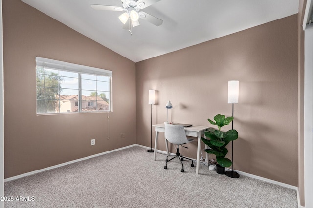 4049 E Arbor Ave, Mesa, AZ 85206 - carpeted office with vaulted ceiling, a ceiling fan, and baseboards