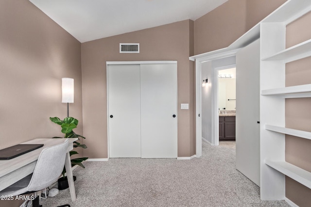 4049 E Arbor Ave, Mesa, AZ 85206 - office area featuring light colored carpet, lofted ceiling, and baseboards