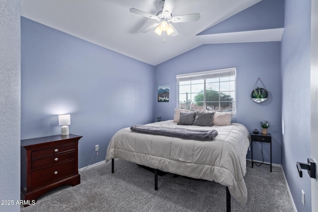 4049 E Arbor Ave, Mesa, AZ 85206 - bedroom featuring carpet floors, lofted ceiling, baseboards, and ceiling fan
