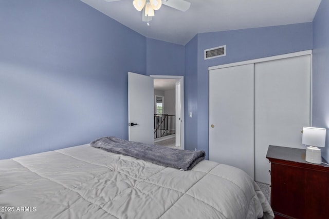 4049 E Arbor Ave, Mesa, AZ 85206 - bedroom featuring lofted ceiling, a closet, a ceiling fan, and carpet flooring
