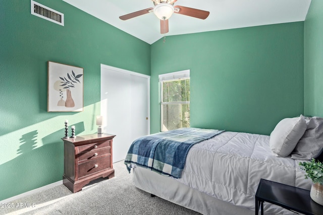 4049 E Arbor Ave, Mesa, AZ 85206 - carpeted bedroom featuring lofted ceiling, baseboards, and a ceiling fan
