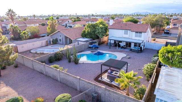 4049 E Arbor Ave, Mesa, AZ 85206 - view of pool featuring a residential view, a fenced backyard, a patio, and central AC