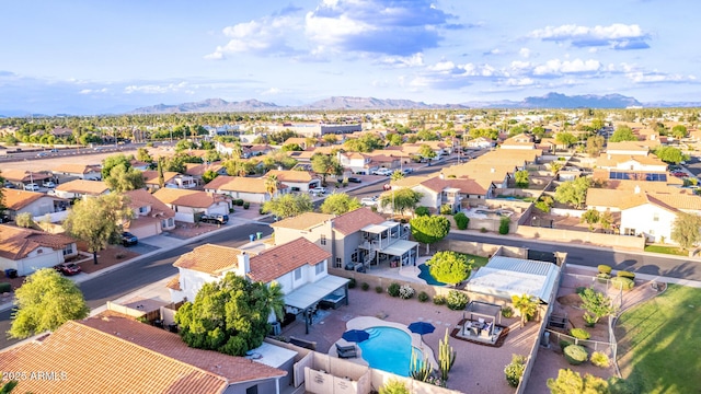 4049 E Arbor Ave, Mesa, AZ 85206 - aerial perspective of suburban area featuring a mountain backdrop and a pool